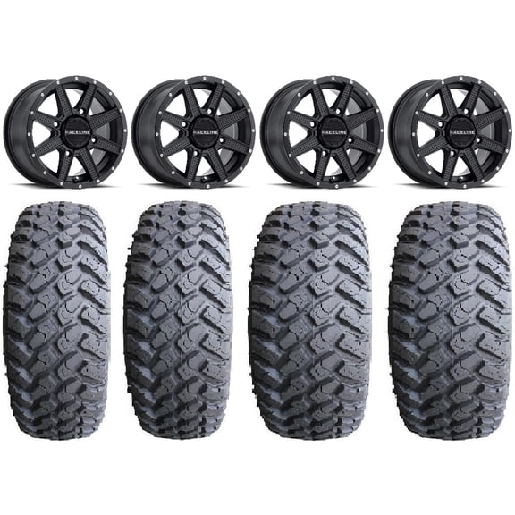 Raceline Hostage 14" Black Wheels 27" MotoHammer Tires Kawasaki Mule Pro FXT
