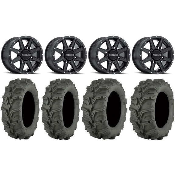 Raceline Hostage 14" Black Wheels 27" Mud Lite XTR Tires Can-Am Maverick X3 / Honda Pioneer 1000 / Talon