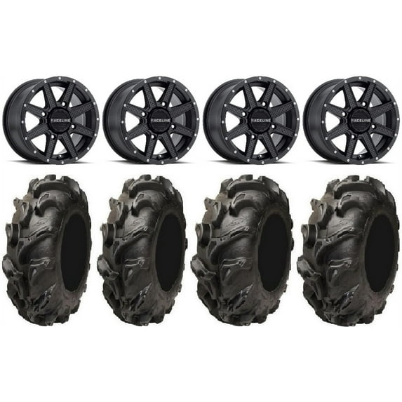 Raceline Hostage 14" Black Wheels 28" Mega Mayhem Tires Sportsman RZR Ranger