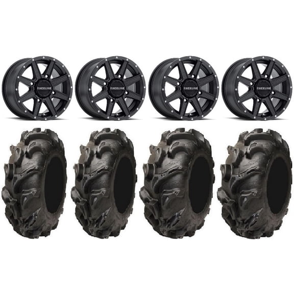 Raceline Hostage 14" Black Wheels 28" Mega Mayhem Tires Sportsman RZR Ranger