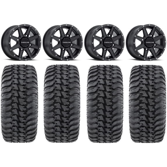 Raceline Hostage 14" Black Wheels 28" Regulator Tires Sportsman 550 850 1000