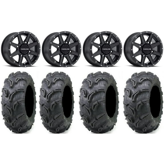 Raceline Hostage 14" Black Wheels 28" Zilla Tires Can-Am Commander Maverick Renegade Outlander Defender