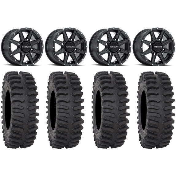 Raceline Hostage 14" Black Wheels 30" XT400 Tires Kawasaki Mule Pro FXT