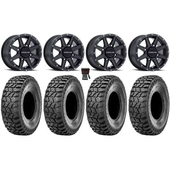 Raceline Hostage 14" Wheels Black 27" Ridge Saw 2.0 Tires Sportsman 550 850 1000