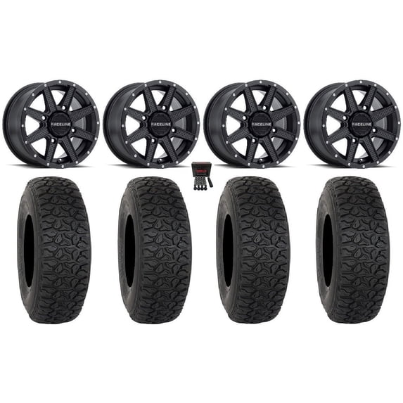 Raceline Hostage 14" Wheels Black 30" DX440 Tires Kawasaki Mule Pro FXT