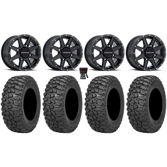 Raceline Hostage 14" Wheels Black 32" Trail Saw 2.0 Tires Can-Am Commander Maverick Renegade Outlander Defender