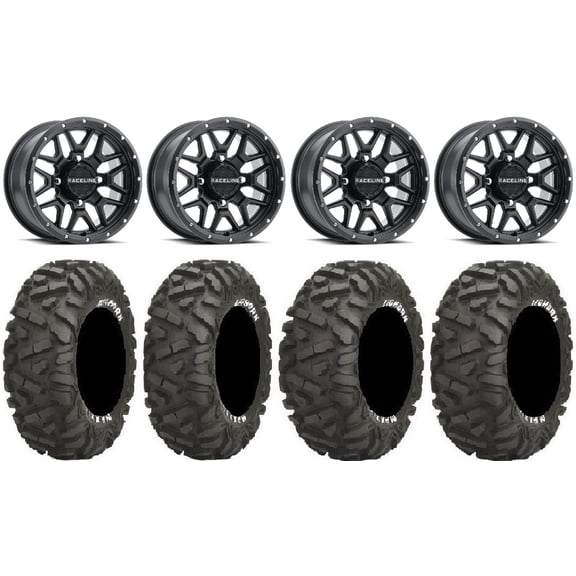 Raceline Krank 14" Black Wheels 26" BigHorn Tires Can-Am Commander Maverick Renegade Outlander Defender