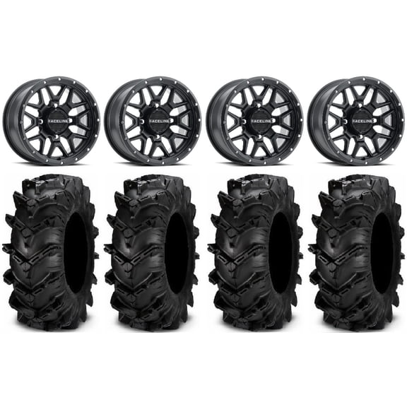 Raceline Krank 14" Black Wheels 27" Cryptid Tires Can-Am Maverick X3 / Honda Pioneer 1000 / Talon