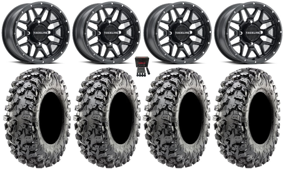 Raceline Krank 14" Black Wheels 30" Carnivore R/T Tires Sportsman RZR Ranger