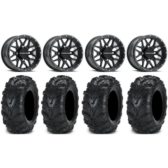 Raceline Krank 14" Black Wheels 30" Mud Lite II Tires Sportsman RZR Ranger