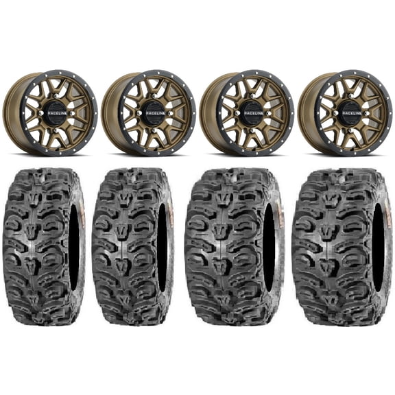 Raceline Krank 14" Bronze Wheels 28" Bear Claw HTR Tires Sportsman 550 850 1000