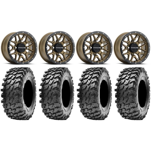 Raceline Krank 14" Bronze Wheels 28" Rampage Tires Can-Am Maverick X3 / Honda Pioneer 1000 / Talon