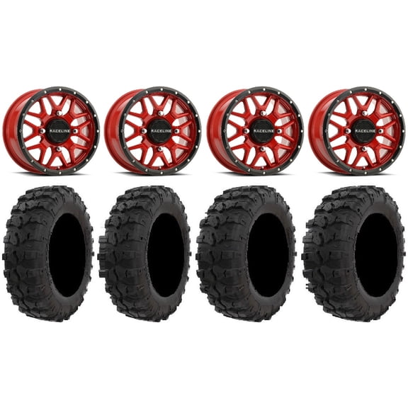Raceline Krank 14" Red Wheels 26" Dual Threat Tires Sportsman 550 850 1000