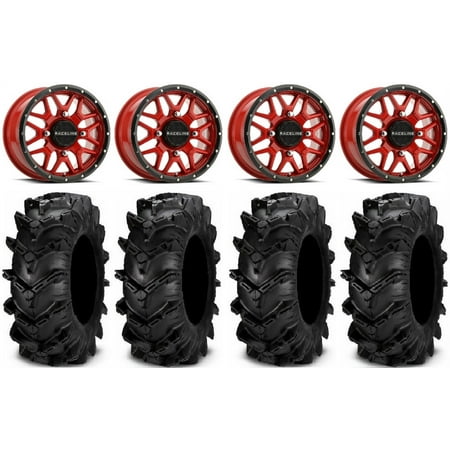 Raceline Krank 14" Red Wheels 27" Cryptid Tires Kawasaki Mule Pro FXT