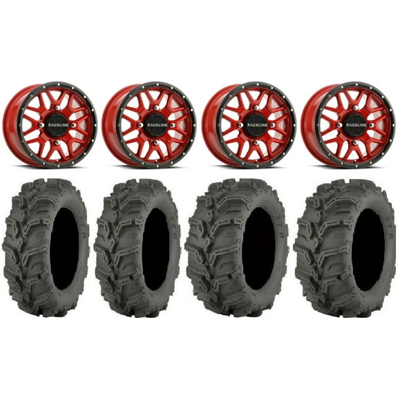 Raceline Krank 14" Red Wheels 27" Mud Lite XTR Tires Polaris RZR XP 1000 / PRO XP / Ranger XP 900/1000