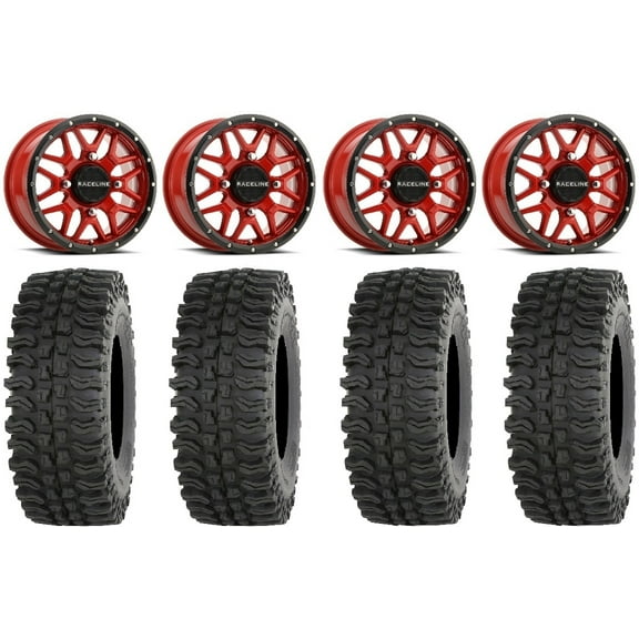 Raceline Krank 14" Red Wheels 28" BDC Tires Sportsman 550 850 1000