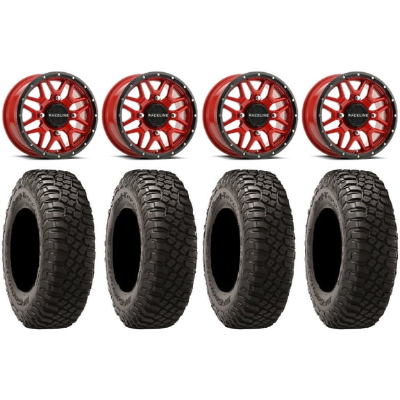 Raceline Krank 14" Red Wheels 28" BFG KM3 Tires Polaris RZR XP 1000 / PRO XP / Ranger XP 900/1000