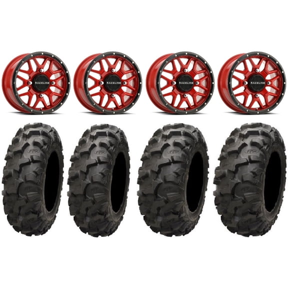 Raceline Krank 14" Red Wheels 28" Blackwater Tires Sportsman 550 850 1000