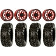 thumbnail image 1 of Raceline Krank 14" Red Wheels 28" Rip Saw Tires Sportsman RZR Ranger, 1 of 4