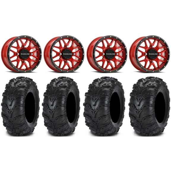 Raceline Krank 14" Red Wheels 30" Mud Lite II Tires Sportsman RZR Ranger