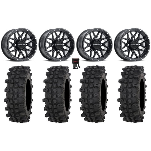 Raceline Krank 14" Wheels Black 27" ACP Tires Can-Am Commander Maverick Renegade Outlander Defender