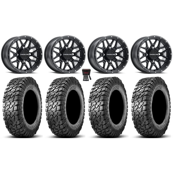Raceline Krank 14" Wheels Black +38mm 30" Predator Tires Sportsman RZR Ranger