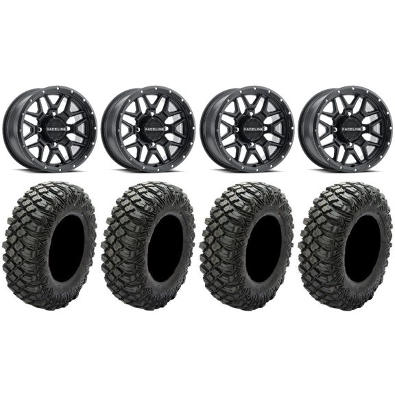 Raceline Krank 14" Wheels Black +38mm 32" Crawler XG Tires Can-Am Commander Maverick Renegade Outlander Defender