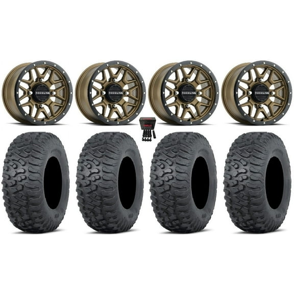 Raceline Krank 14" Wheels Br +38mm 32" Terra Hook Tires Kawasaki Mule Pro FXT