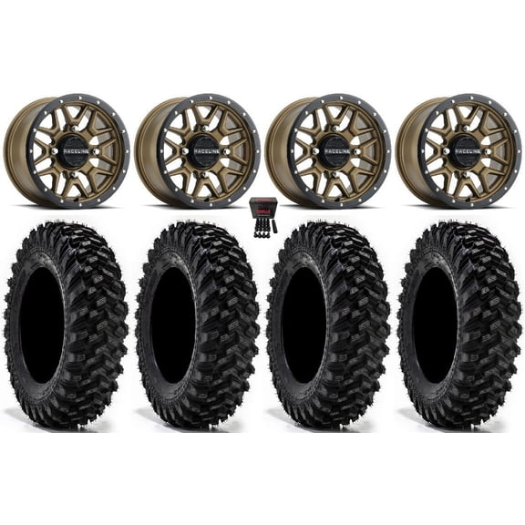 Raceline Krank 14" Wheels Bronze 34" Warrior XT Sticky Tires Can-Am Commander Maverick Renegade Outlander Defender