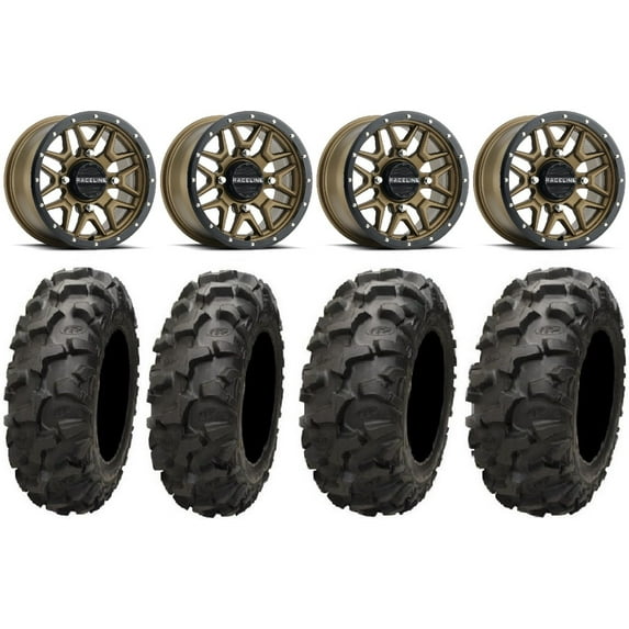 Raceline Krank 14" Wheels Bronze +38mm/+10mm 28" Blackwater Tires Can-Am Defender