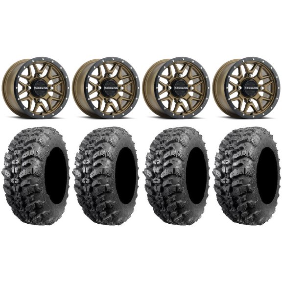 Raceline Krank 14" Wheels Bronze +38mm/+10mm 30" Sniper 920 Tires Can-Am Defender