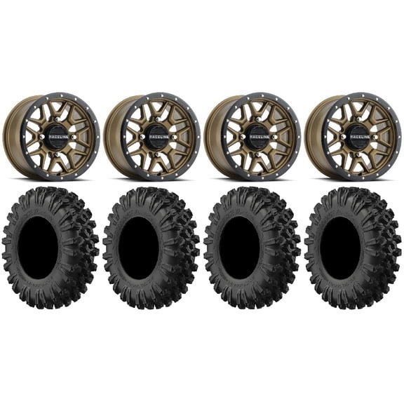 Raceline Krank 14" Wheels Bronze +38mm 28" MotoRavage XL Tires Can-Am Maverick X3 / Honda Pioneer 1000 / Talon