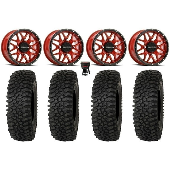 Raceline Krank 14" Wheels Red 28" Roctane ST Tires Sportsman 550 850 1000