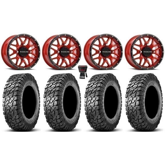 Raceline Krank 14" Wheels Red +38mm 30" Predator Tires Sportsman RZR Ranger