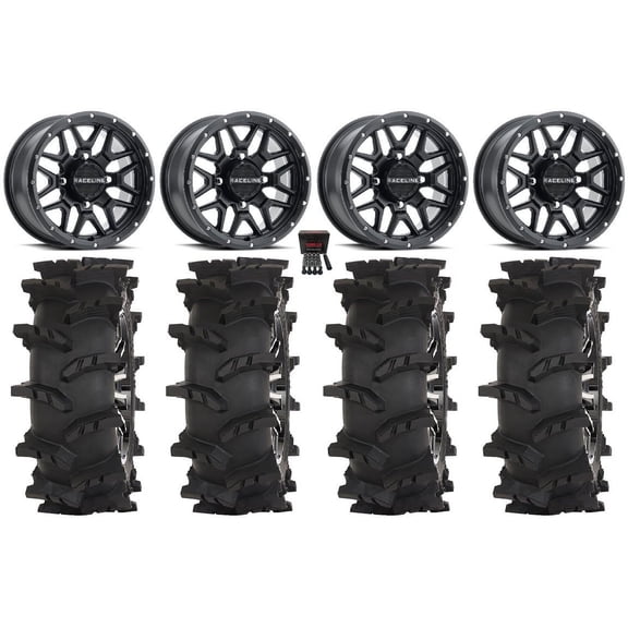 Raceline Krank 15" Wheels Black 32" Outlaw Max Tires Can-Am Maverick X3 / Honda Pioneer 1000 / Talon