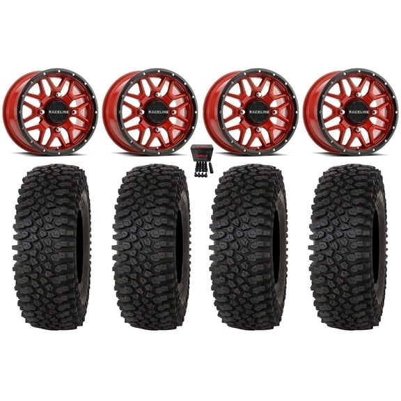 Raceline Krank 15" Wheels Red 32" Roctane STX Tires Sportsman RZR Ranger