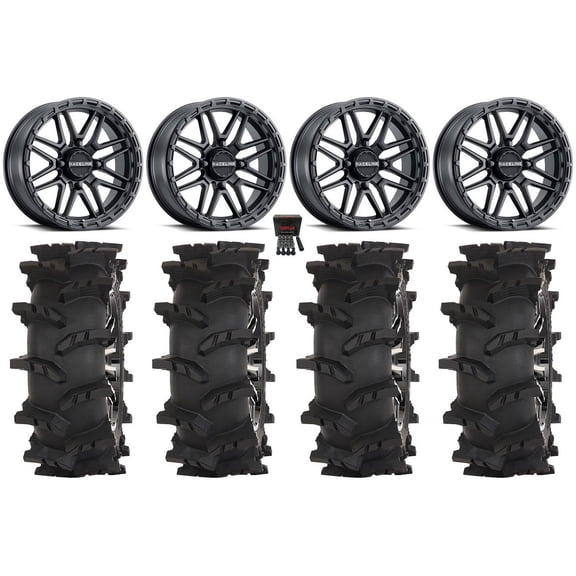 Raceline Krank XL 18" Wheels Black 33" Outlaw Max Tires Sportsman RZR Ranger