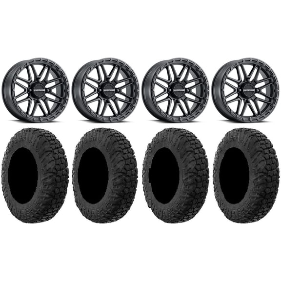 Raceline Krank XL 18" Wheels Black 34" MotoVator Tires Polaris RZR XP 1000 / PRO XP / Ranger XP 900/1000