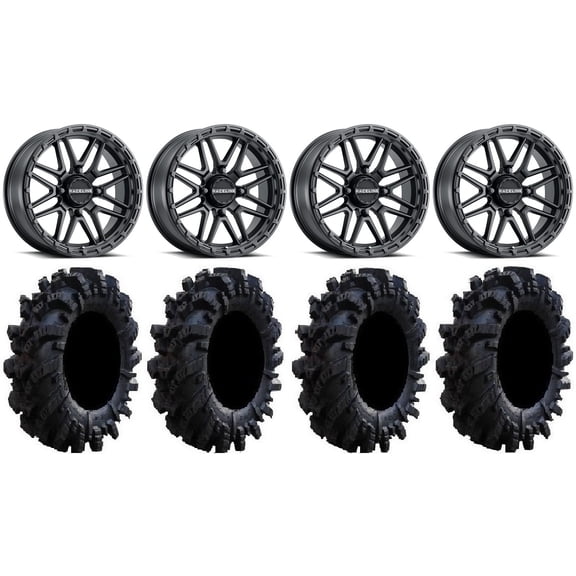 Raceline Krank XL 18" Wheels Black 36" Intimidator Tires Can-Am Maverick X3 / Honda Pioneer 1000 / Talon