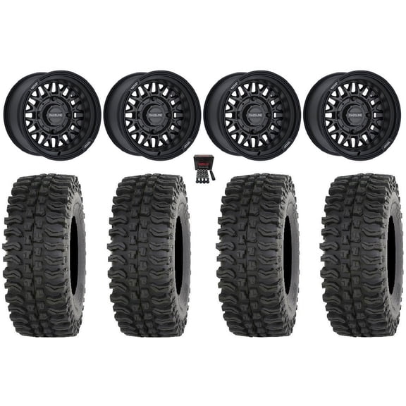 Raceline Omega 14" Wheels Black 27" BDC Tires Kawasaki Mule Pro FXT