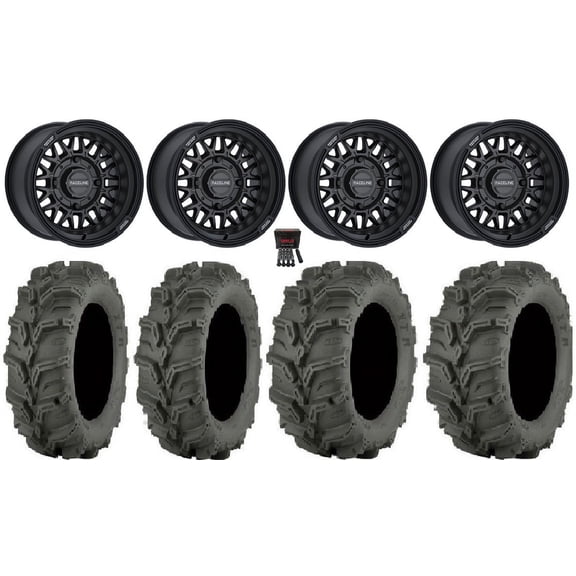 Raceline Omega 14" Wheels Black 27" Mud Lite XTR Tires Sportsman 550 850 1000