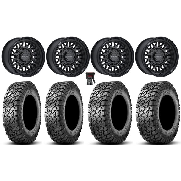 Raceline Omega 14" Wheels Black 27" Predator Tires Can-Am Maverick X3 / Honda Pioneer 1000 / Talon