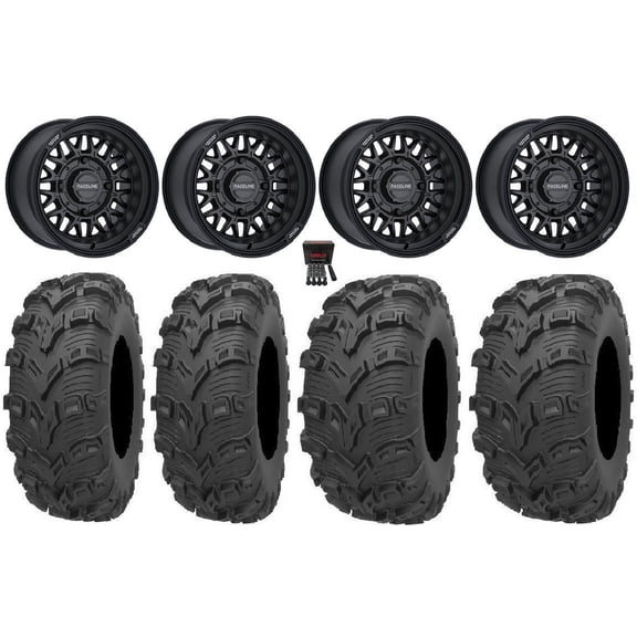 Raceline Omega 14" Wheels Black 28" Bear Claw EVO Tires Sportsman 550 850 1000