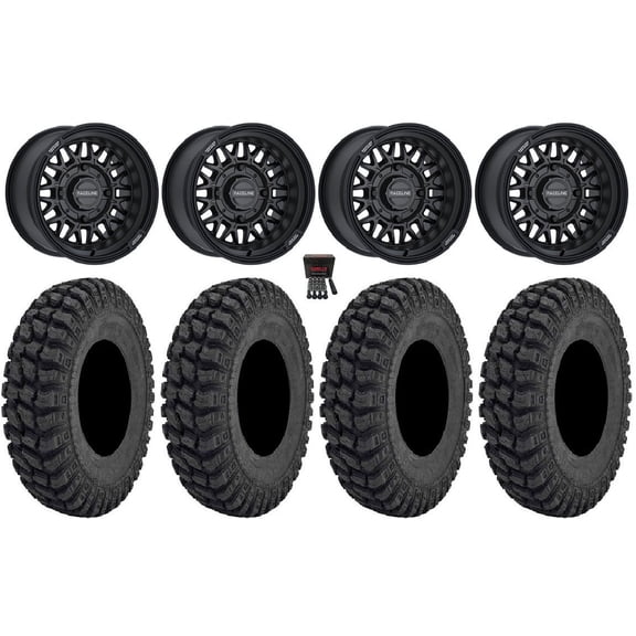 Raceline Omega 14" Wheels Black 28" Warrior AT Tires Sportsman 550 850 1000