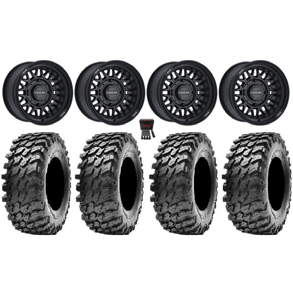 Raceline Omega 14" Wheels Black 32" Rampage Tires Can-Am Commander Maverick Renegade Outlander Defender