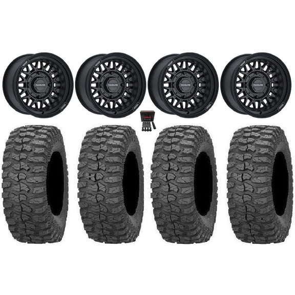 Raceline Omega 14" Wheels Black 32" Rock-A-Billy Tires Can-Am Maverick X3 / Honda Pioneer 1000 / Talon