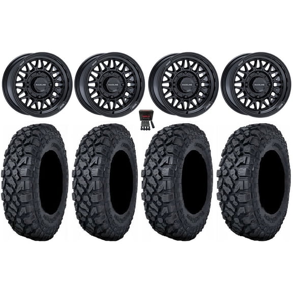 Raceline Omega 15" Wheels Gloss Black 32" Klever X/T Tires KawasakiMuleProFXT