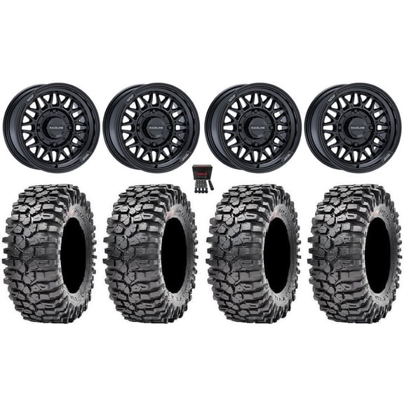 Raceline Omega 15" Wheels Gloss Black 32" Roxxzilla Tires Can-Am Maverick X3 / Honda Pioneer 1000 / Talon