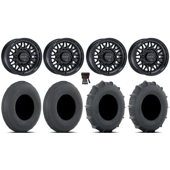 Raceline Omega 15" Wheels Gloss Black 33" Sand Series SS Tires Can-Am Commander Maverick Renegade Outlander Defender