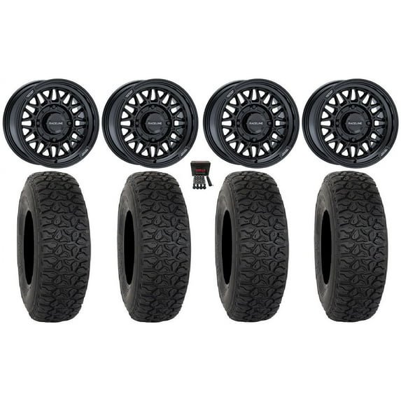 Raceline Omega 15" Wheels Gloss Black 35" DX440 Tires Sportsman RZR Ranger